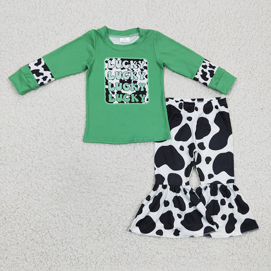Baby Girls St Patrick Day Lucky Cow Bell Pants Clothes Sets