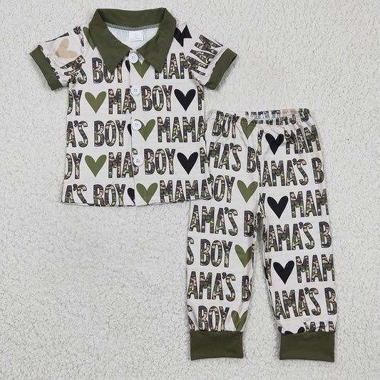 baby Boys Mama's boy green pajamas sets