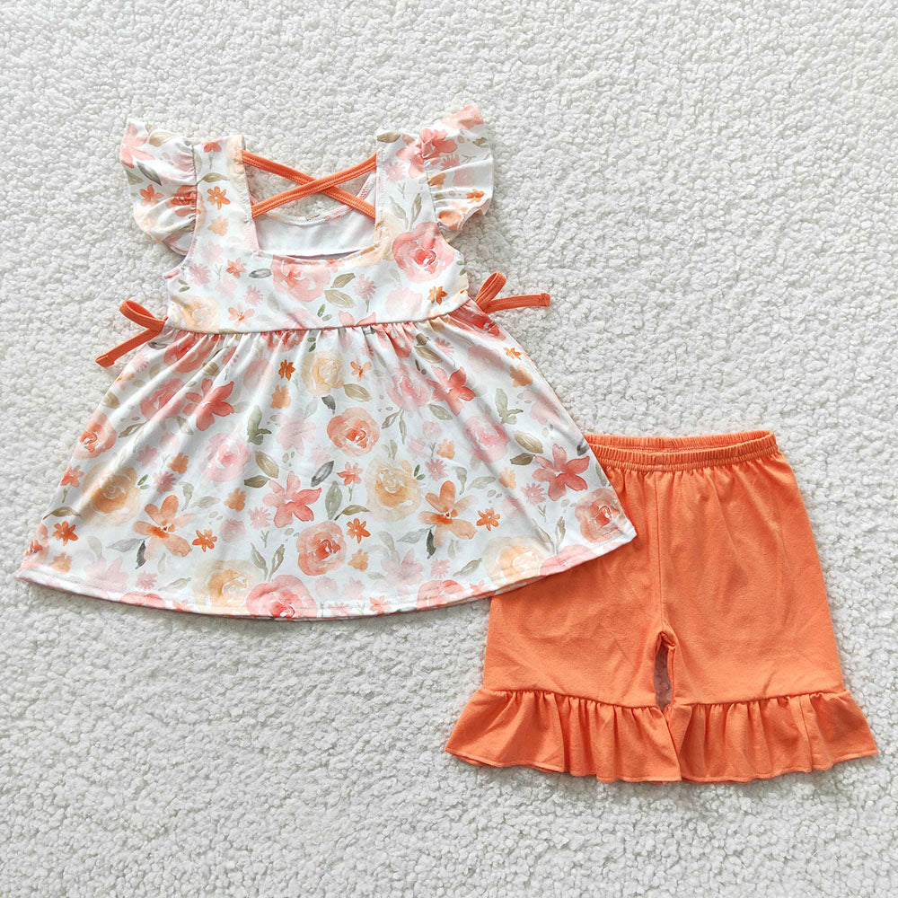 Baby Girls Mommy's Girl Orange Floral Ruffle Shorts Sets