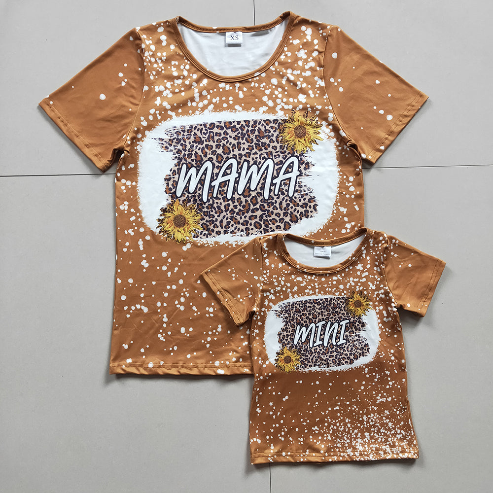 Mama And Mini Adult Kids leopard Sunflowers Shirts