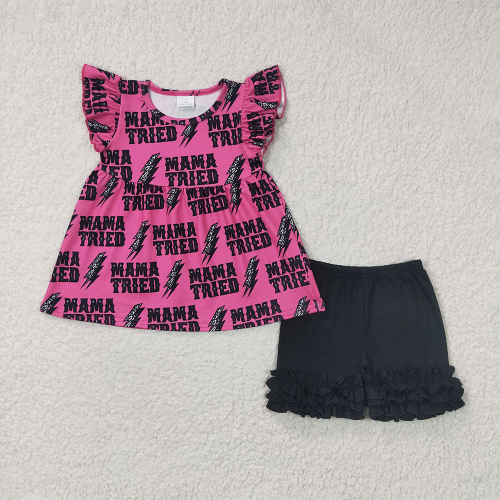 Baby Girls Mama Tried Summer Western Shorts Sets