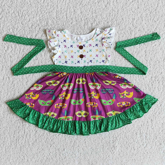 Baby girls mardi gras belt flutter sleeve twirl dresses