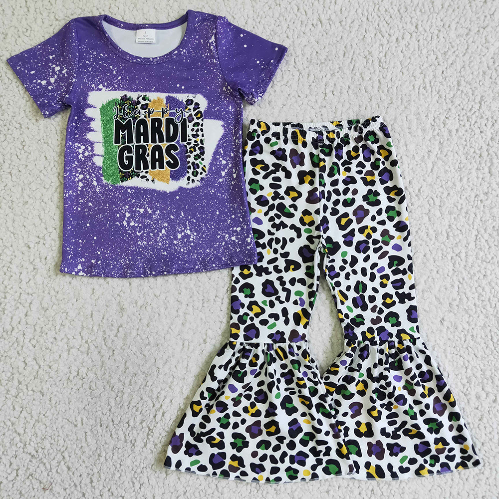 Baby Girls Mardi Gras Purple Bell Pants Clothes Sets