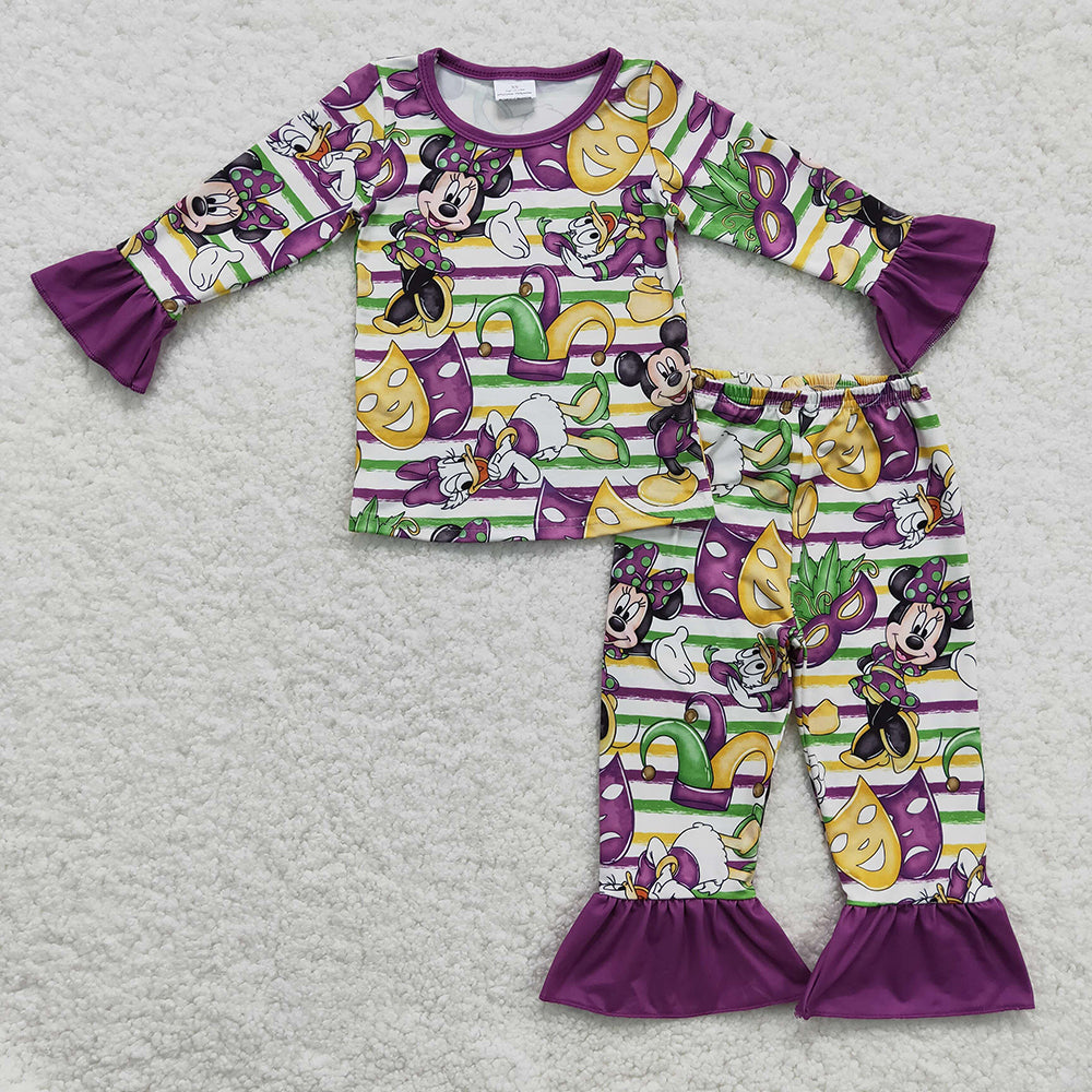 Baby Girls Mardi Gras Cartoon Pajamas Clothes Sets