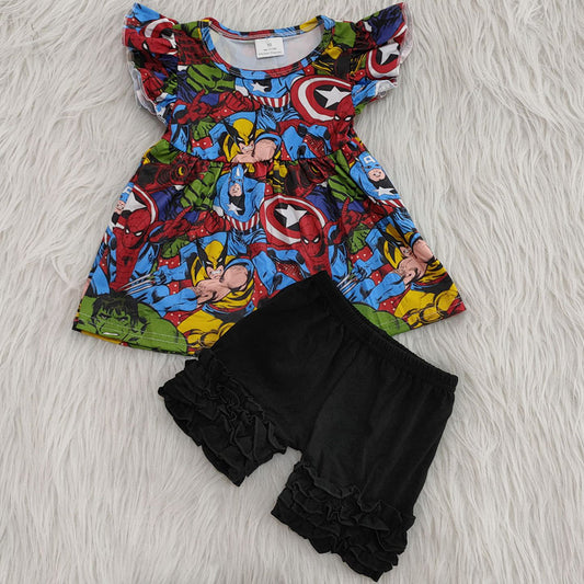 Superman soft exquisite ruffles shorts set