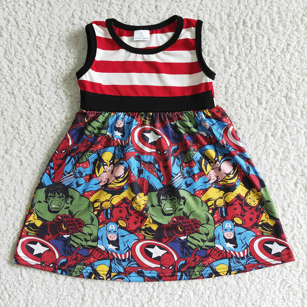 Baby girls summer sleeveless cartoon hero dresses