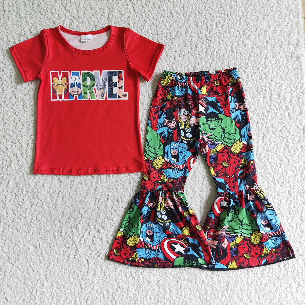 Baby girls red cartoon hero bell pants sets