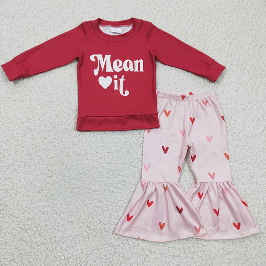 Baby Girls Valentines Mean Heart Bell Pants sets