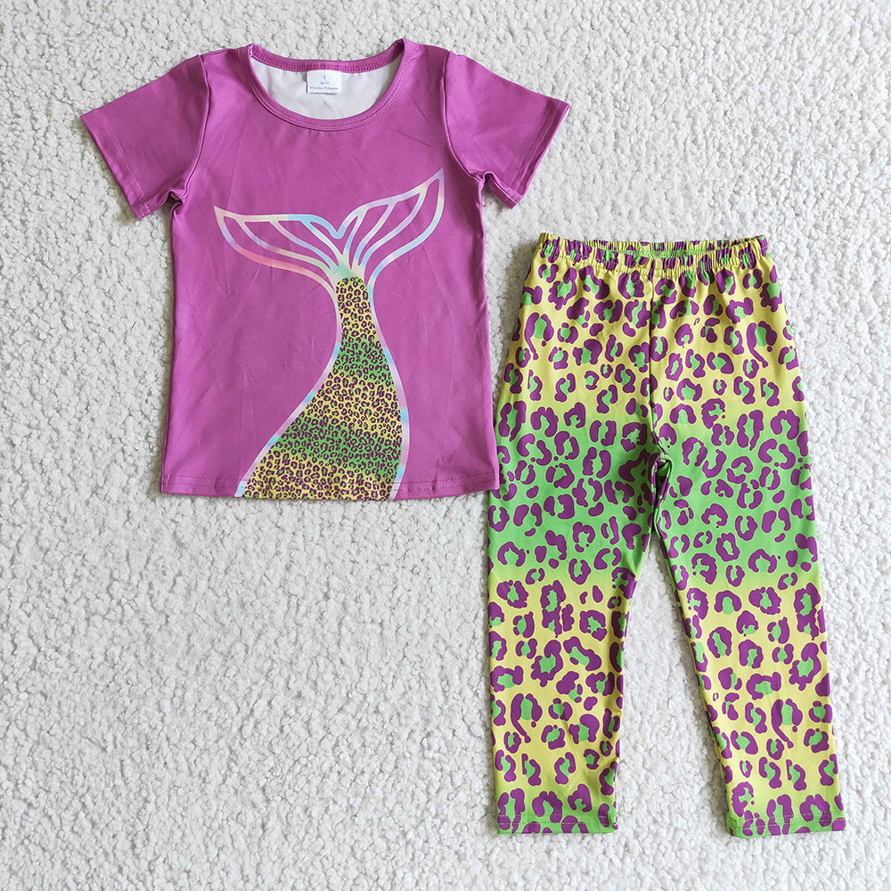 baby girls mermaid leopard legging pants sets