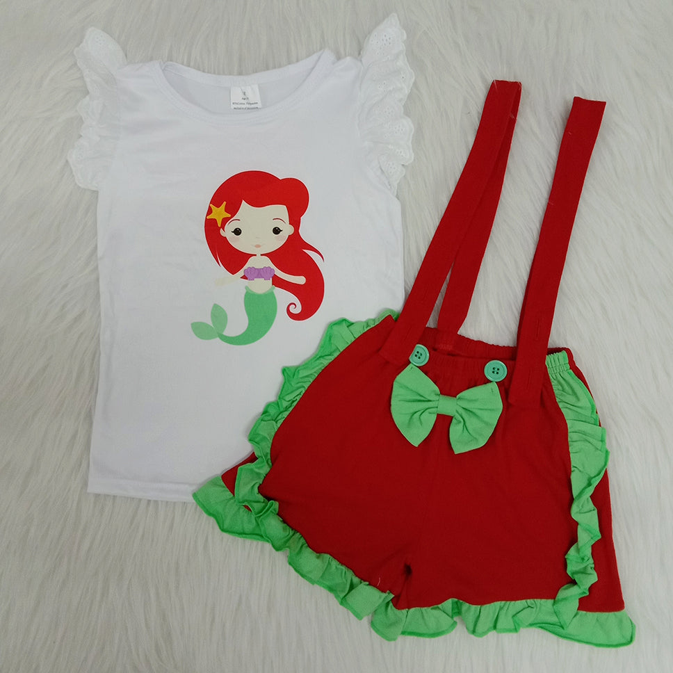 Baby girls summer mermaid suspender shorts sets
