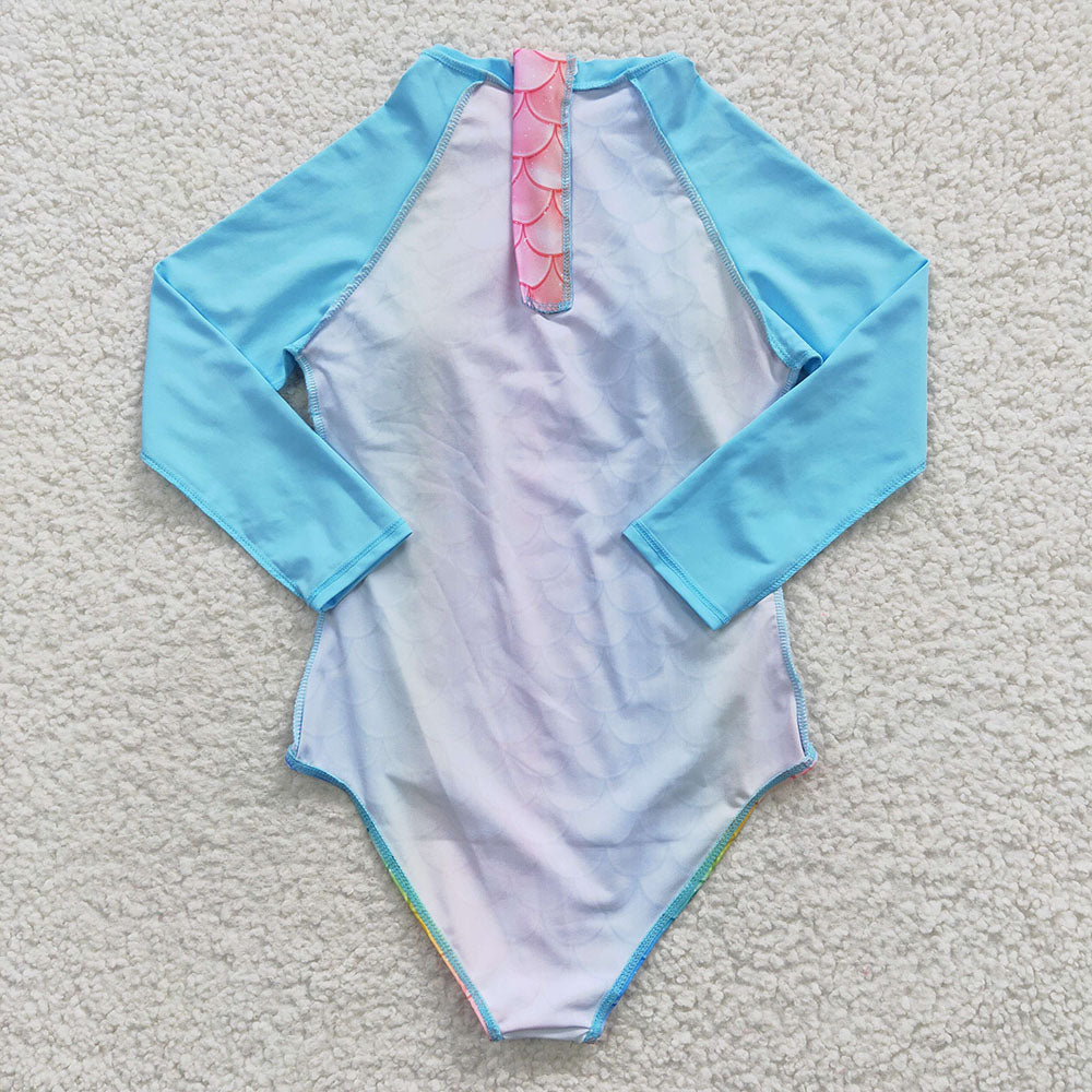 Baby Girls Mermaid Scales Long Sleeve One Pieces Swimsuits