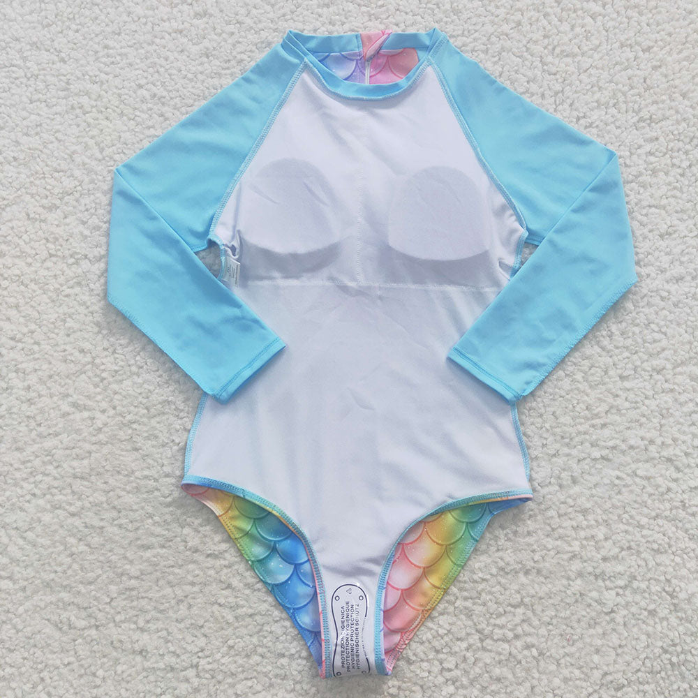 Baby Girls Mermaid Scales Long Sleeve One Pieces Swimsuits