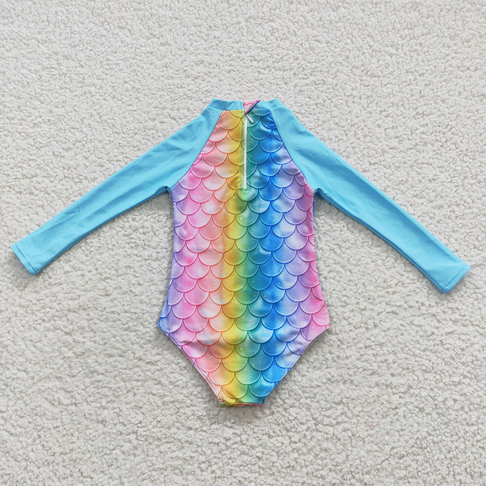 Baby Girls Mermaid Scales Long Sleeve One Pieces Swimsuits