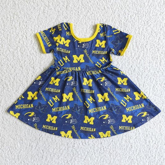 Baby girls short sleeve football team M twirl dresses