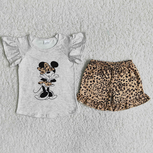 Leopard Cartoon character T-shirt Shorts sets