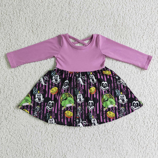 Baby girls Halloween pumpkin purple knee length dresses