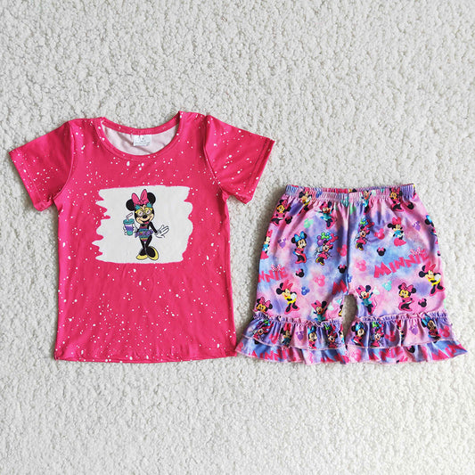 Pink Cartoon character T-shirt Shorts sets