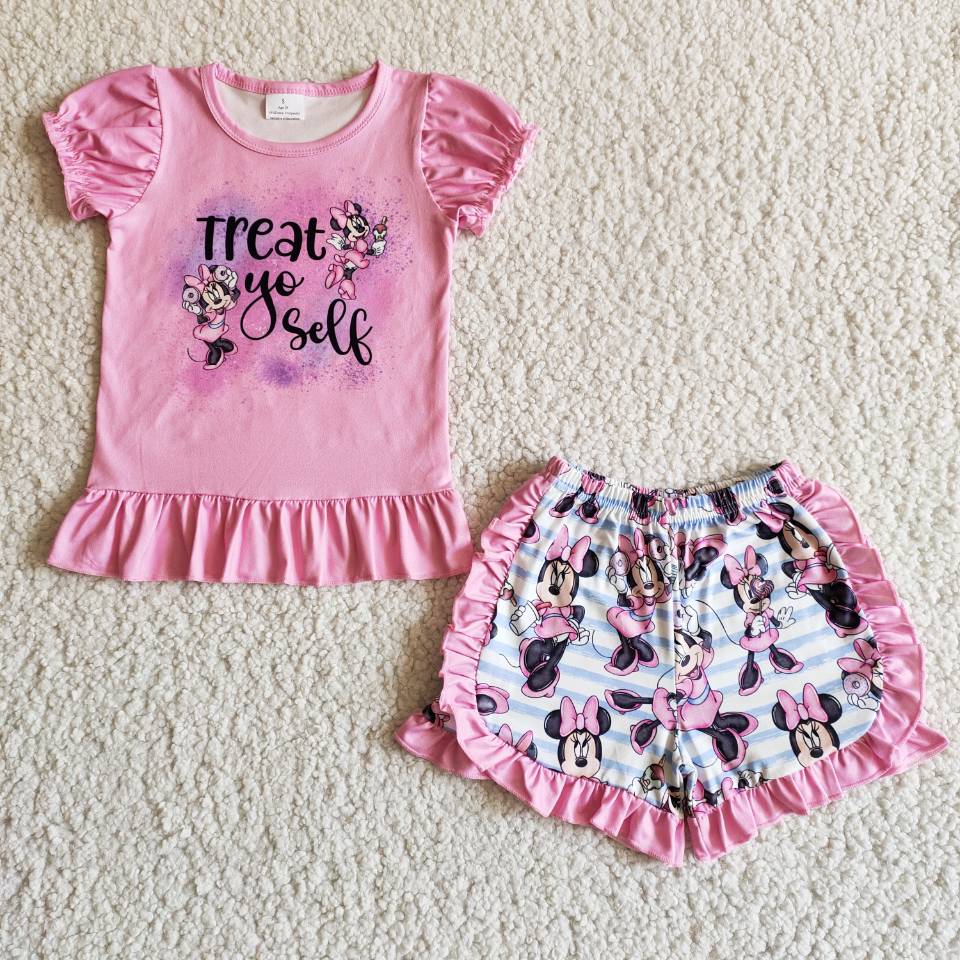 Baby girls pink treat yourself shorts sets