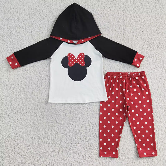 Baby Girls Hoodie Cartoon Red Dots Pants Clothes Sets