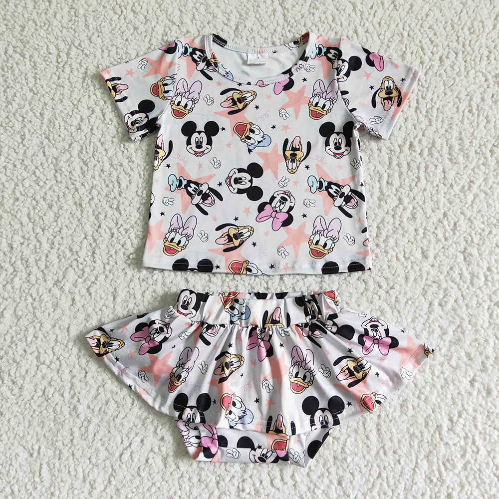 Baby girls cartoon skirt bummie sets