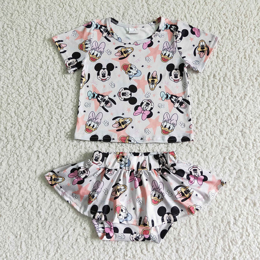Baby girls cartoon skirt bummie sets