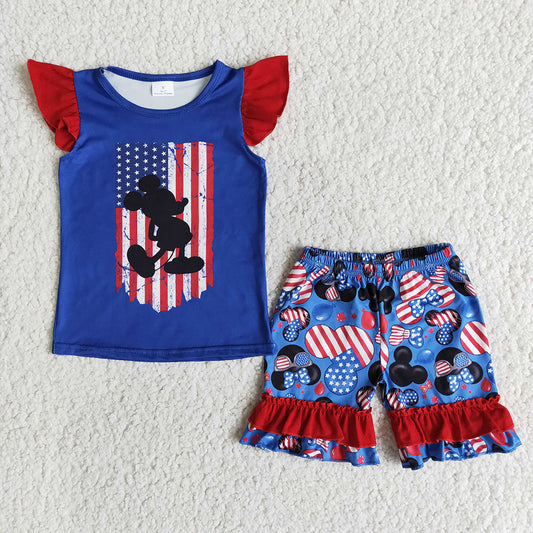 Baby girls 4th of july flutter sleeve shirt top shorts sets