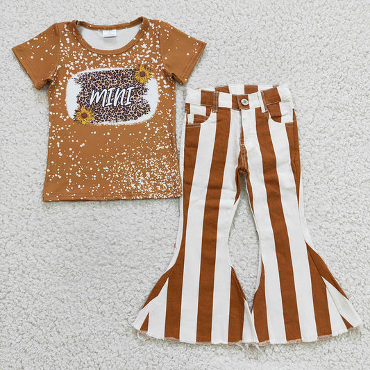 Baby Girls Mini Sunflower Tee Shirts Stripe Denim Pants Outfits Sets