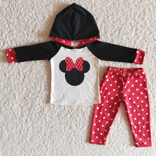 Baby Girls Hoodie Cartoon Red Dots Pants Clothes Sets