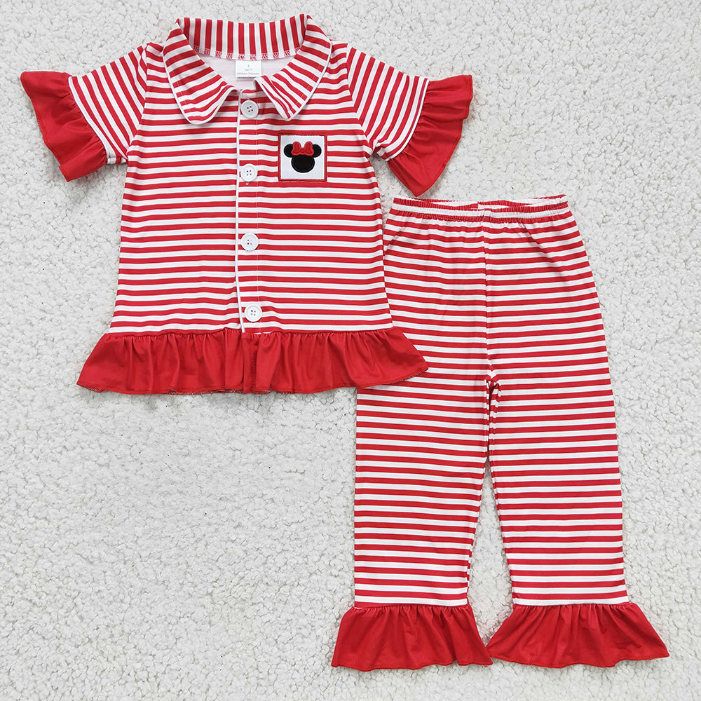 Baby Girls red stripe cartoon mouse pajamas sets