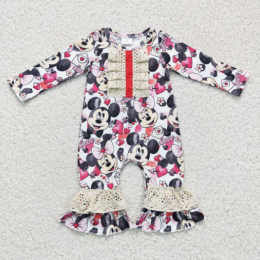 Baby girls Valentines cartoon mouse rompers