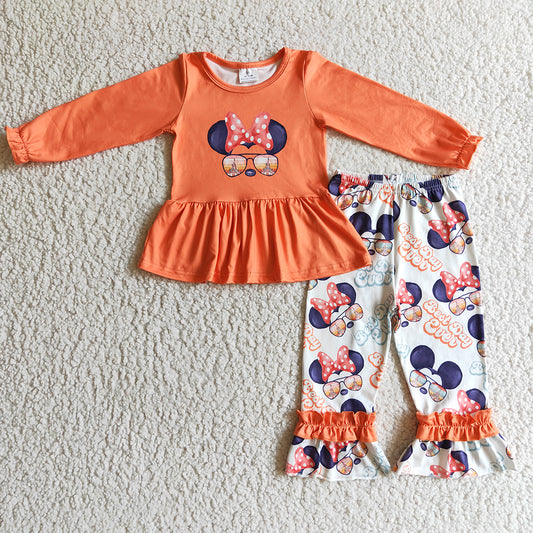 Baby girls Orange mouse ruffle pants clothes sets