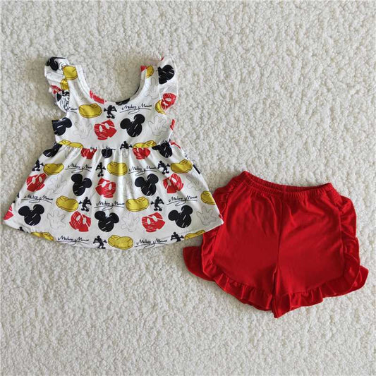 Red cartoon character soft shorts set