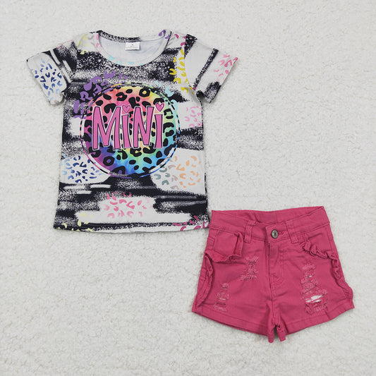 Baby girls Mini summer shirt hotpink denim shorts Clothes sets
