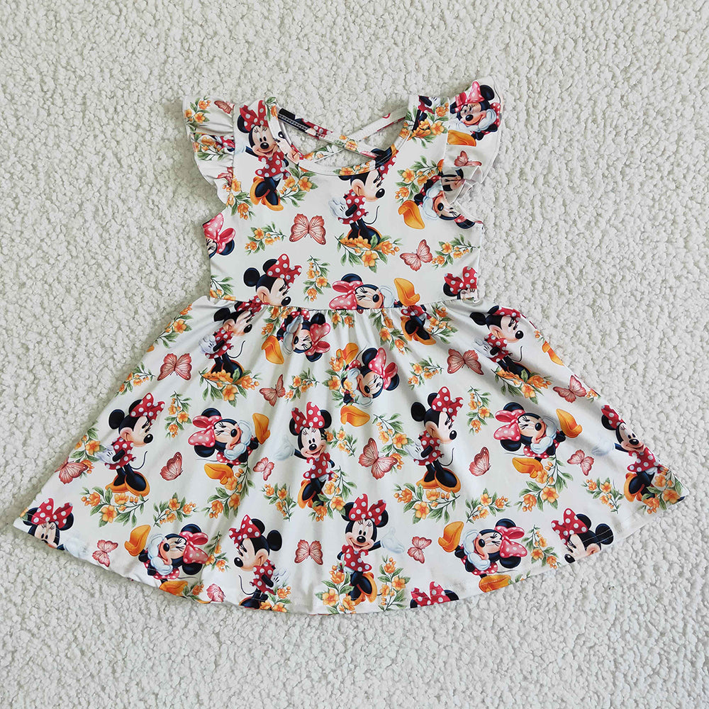 Baby girls summer cartoon floral cross dresses