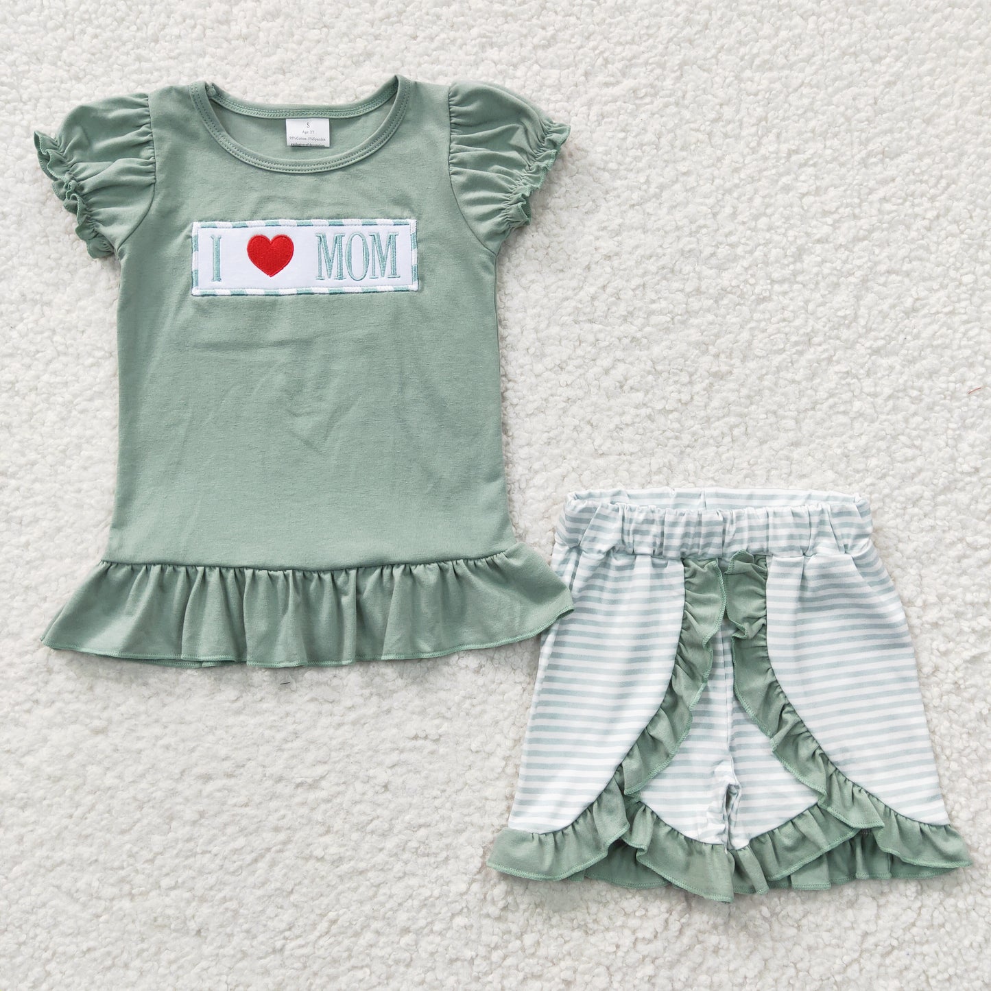 Baby Girls I Love Mom Summer Shorts Clothes Sets