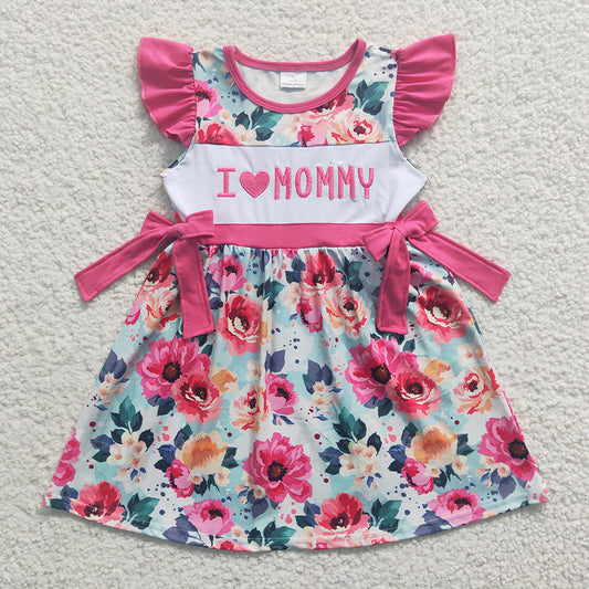 Baby Girls I Love Mom Pink Floral Knee Length Dresses