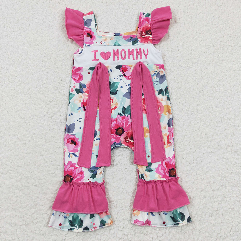 Baby Girls I love Mommy Pink Floral Rompers