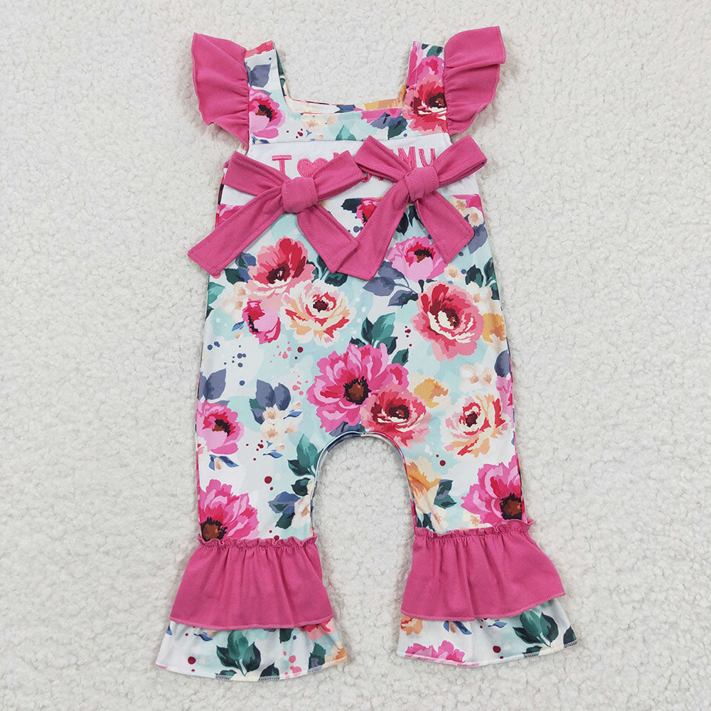 Baby Girls I love Mommy Pink Floral Rompers