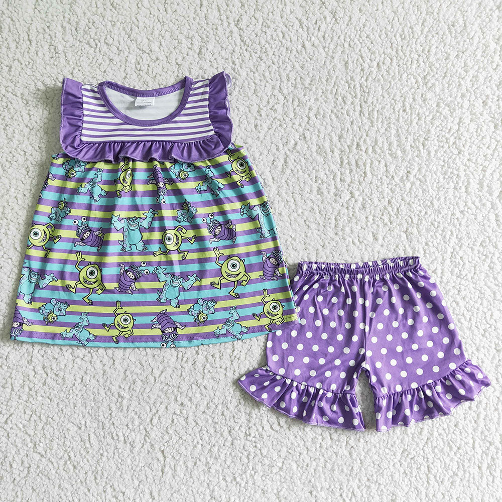 Baby girls purple cartoon shorts sets