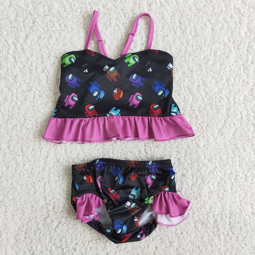 Baby Girls summer cartoon game 2pcs swimsuits