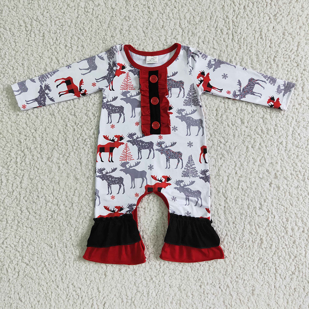 Baby Girls Christmas Moose ruffle rompers