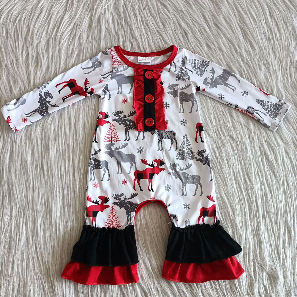 Baby Girls Christmas Moose ruffle rompers