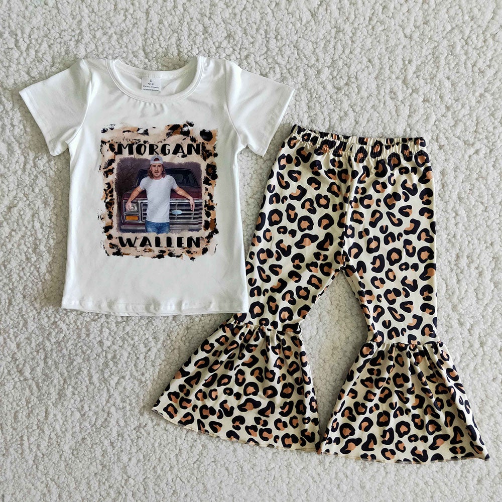 Baby girls short sleeve shirt sing leopard set