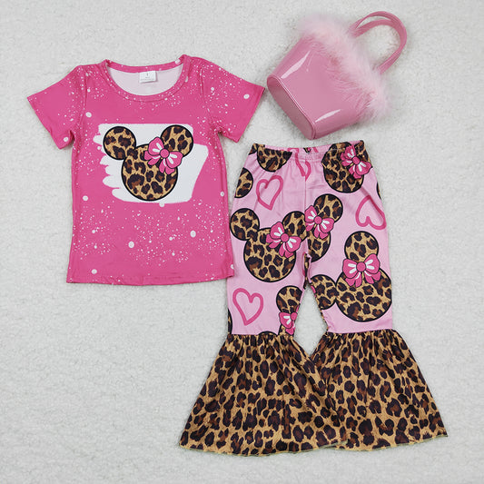 Kids Children Cartoon Bow Leopard Pants Sets(can choose bag here)