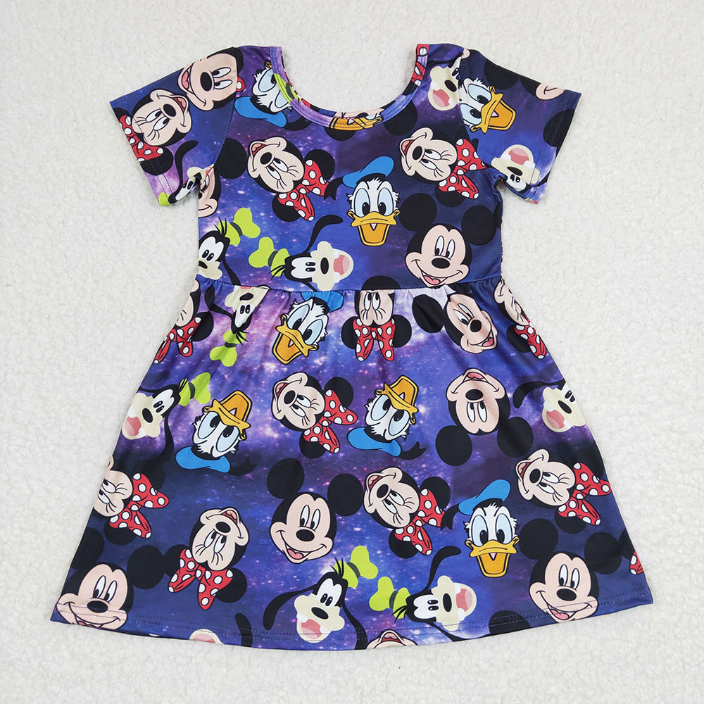 Baby Girls Colorful Cartoon Knee Length Dresses