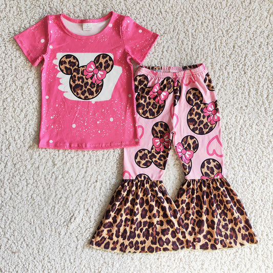 Baby girls Pink Cartoon Leopard pants clothes sets