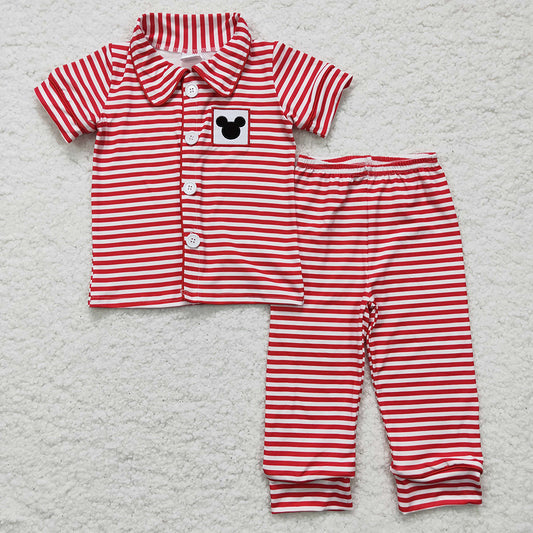 Baby Boys red stripe cartoon mouse pajamas sets