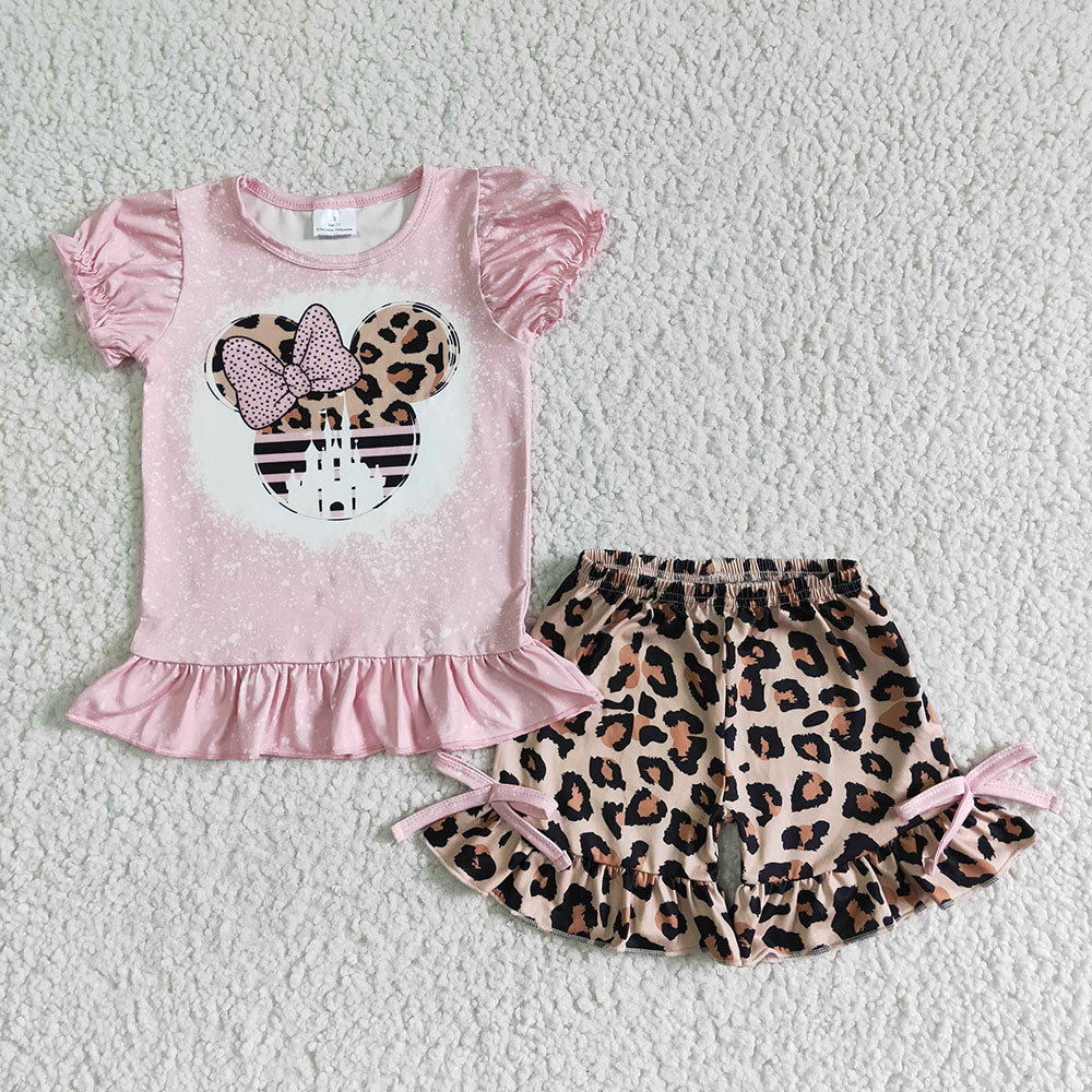 Baby girls cartoon leopard castle summer shorts sets