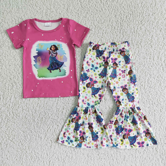 Baby girls movie cartoon hotpink bell pants clothing sets