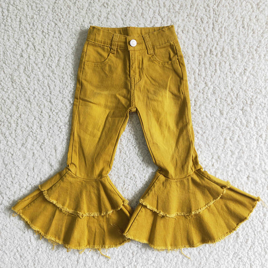 Baby girls mustard double ruffle denim jeans pants